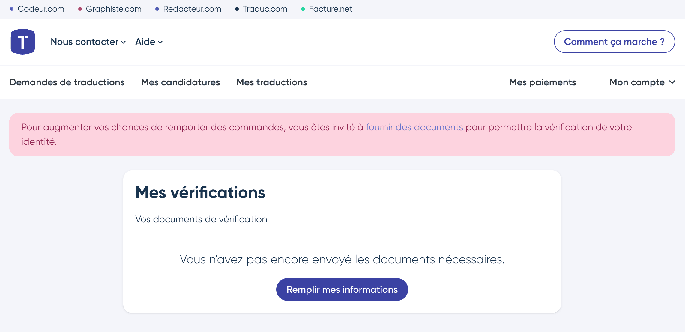Remplir mes informations