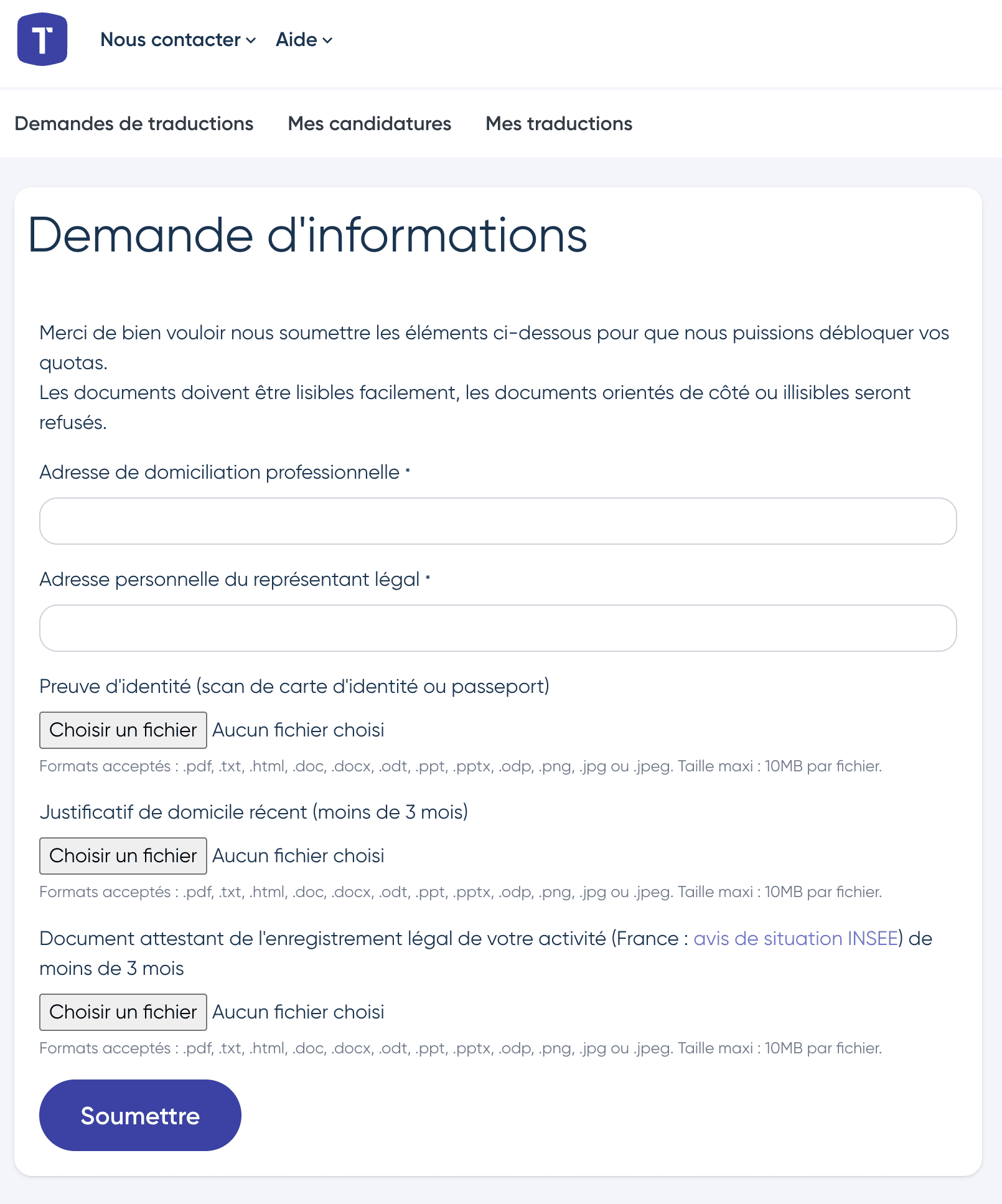 Formulaire Mes vérifications