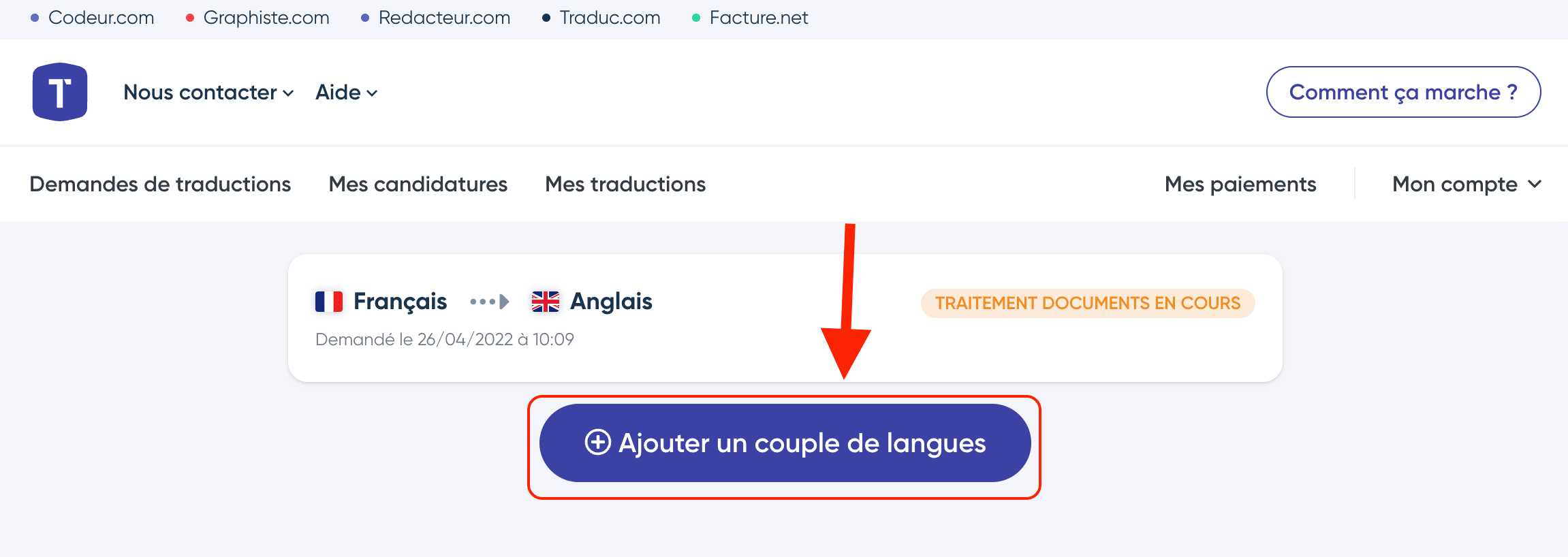 Ajouter un couple de langue
