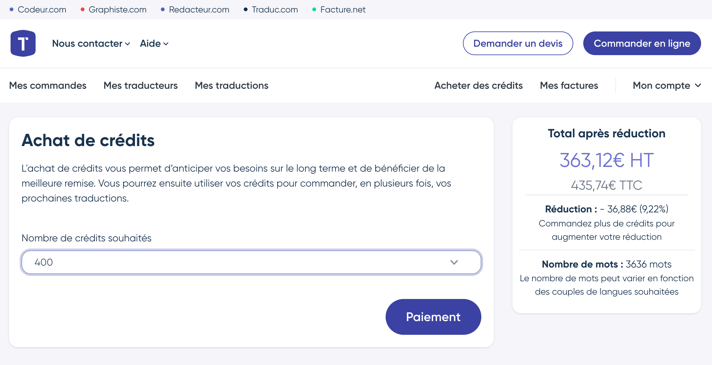 Choix du pack et paiement