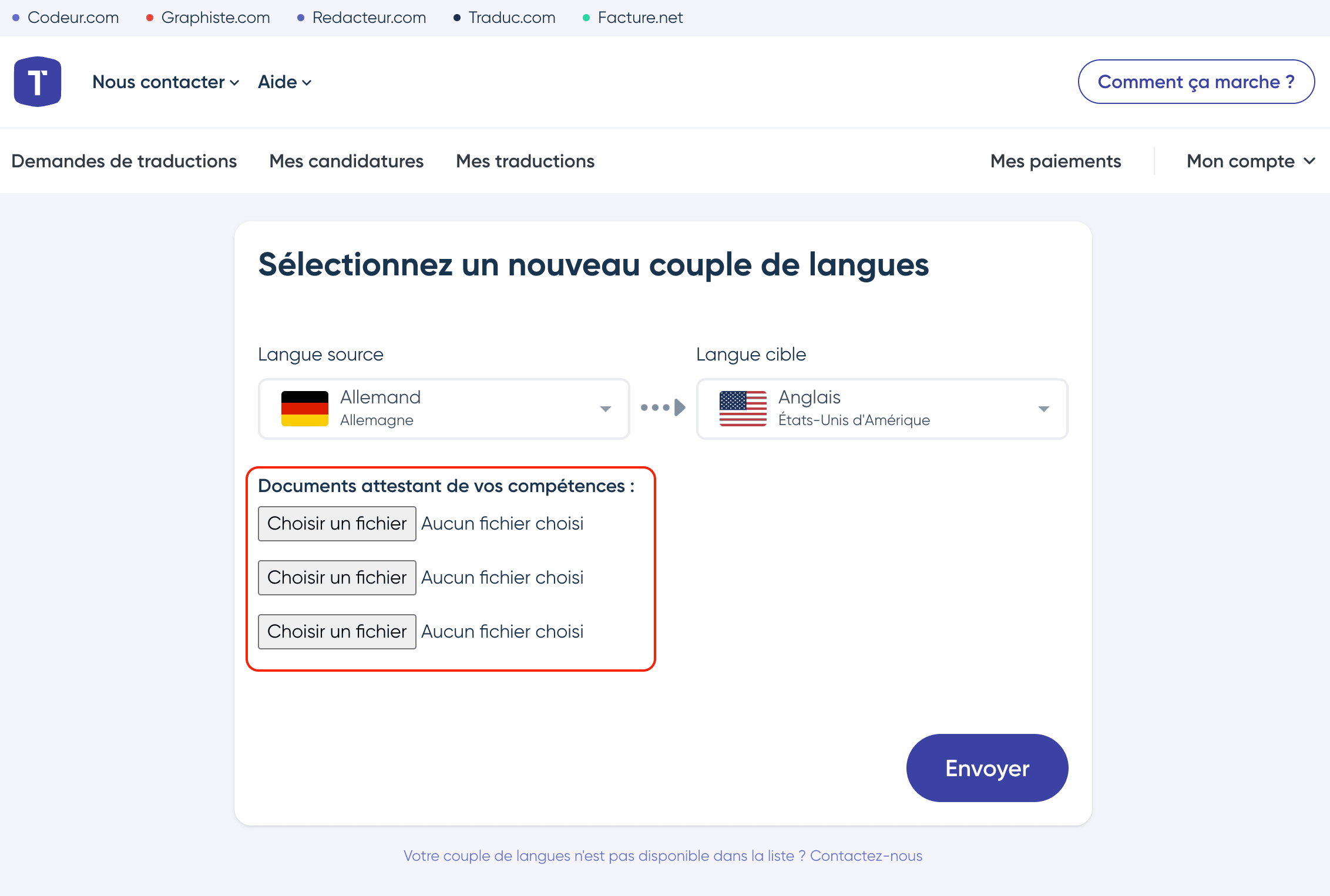 Ajout des documents attestant vos compétences