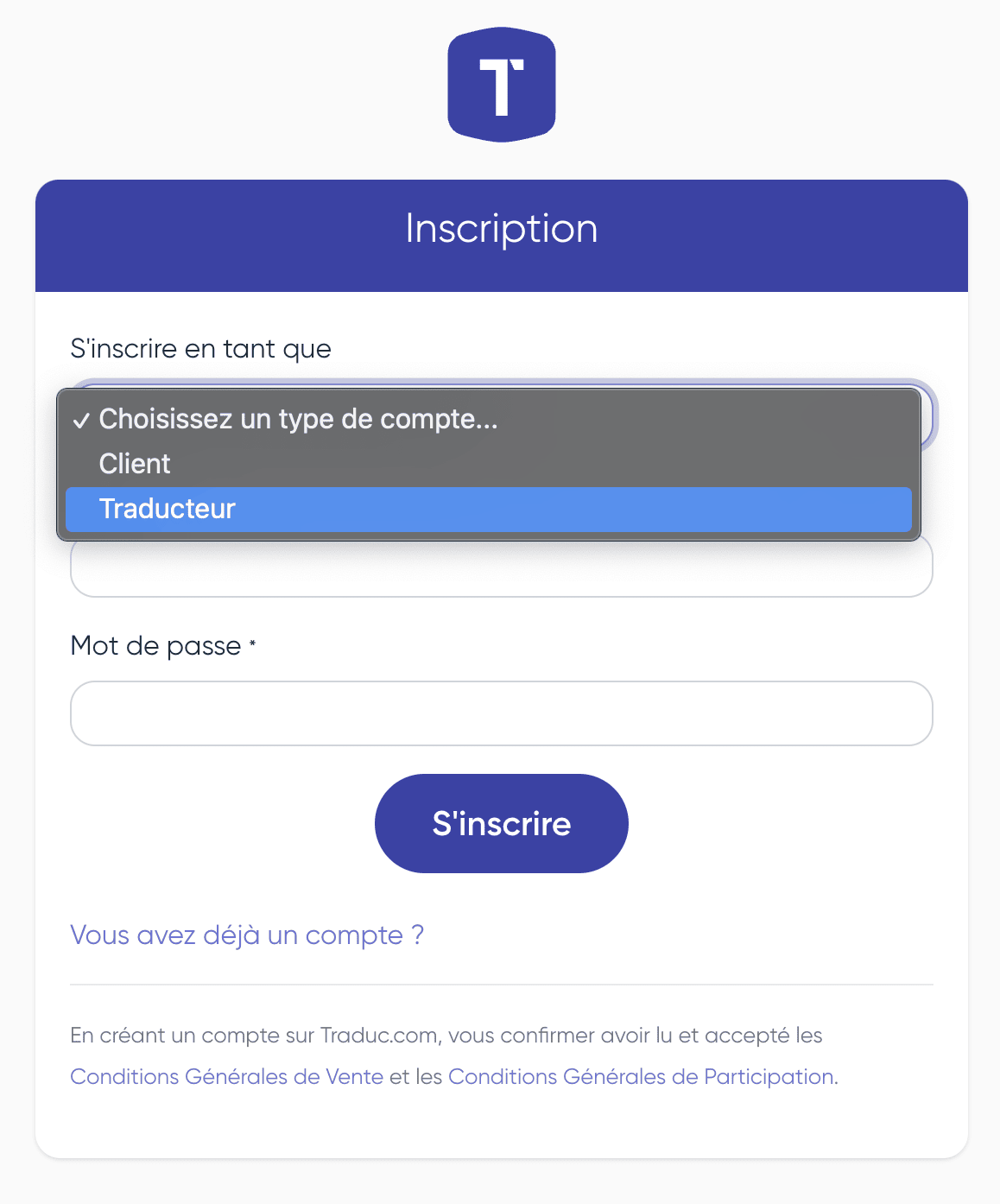 Inscription en tant que traducteur