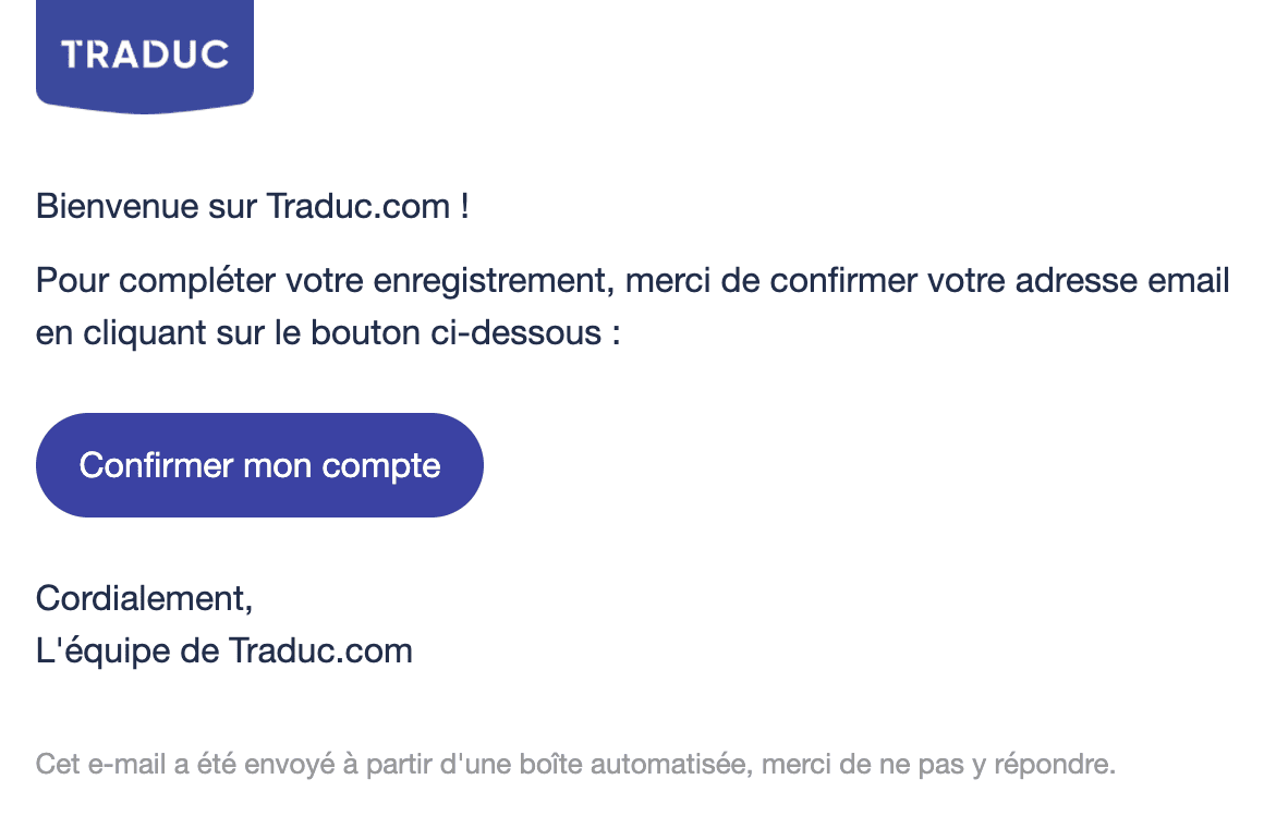 Email confirmation d'inscription