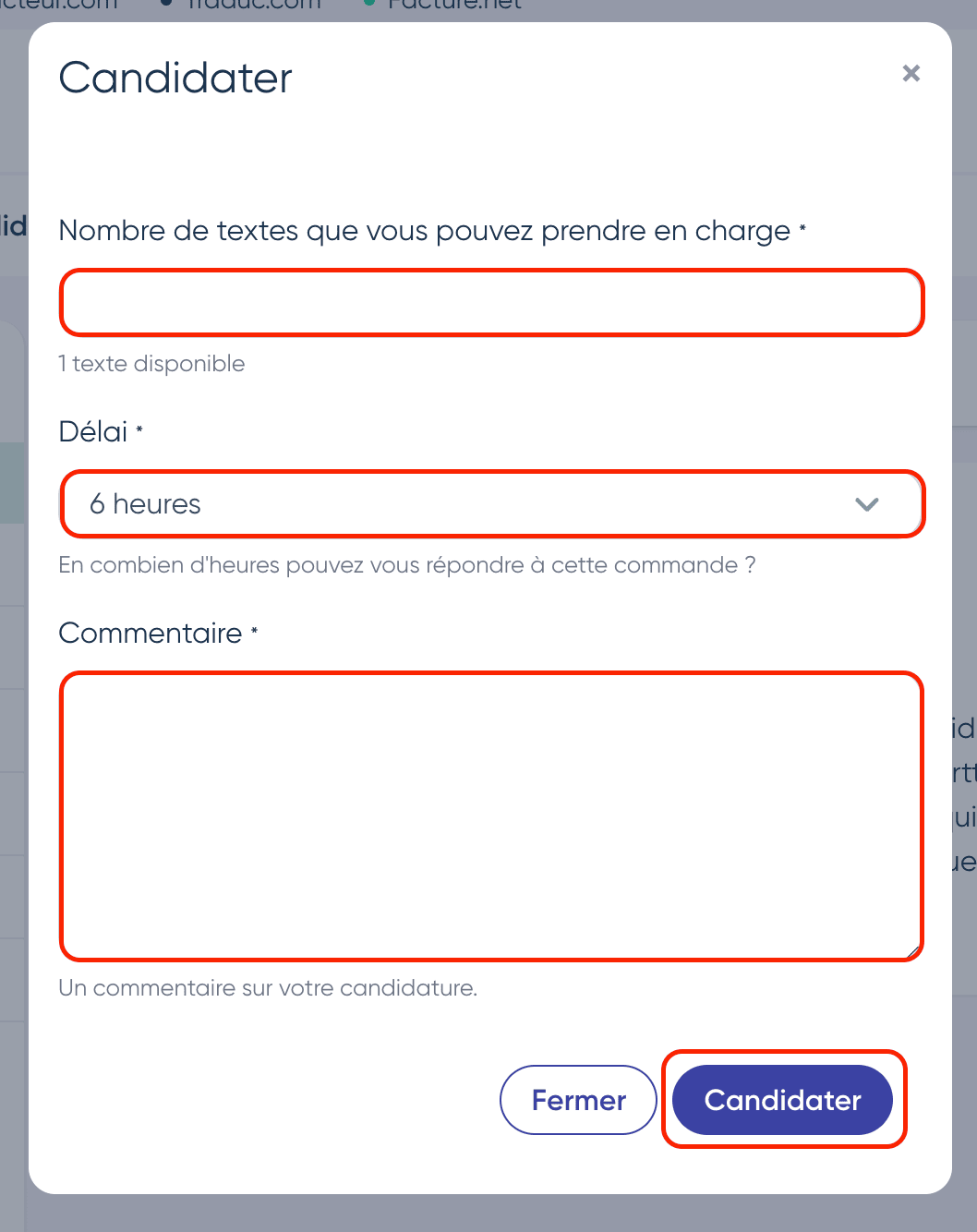 Modale de candidature