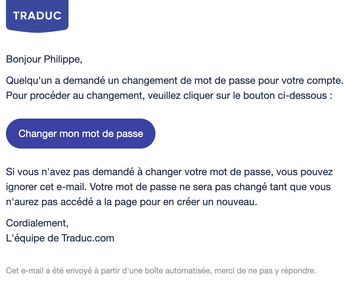 Email renouvellement mot de passe