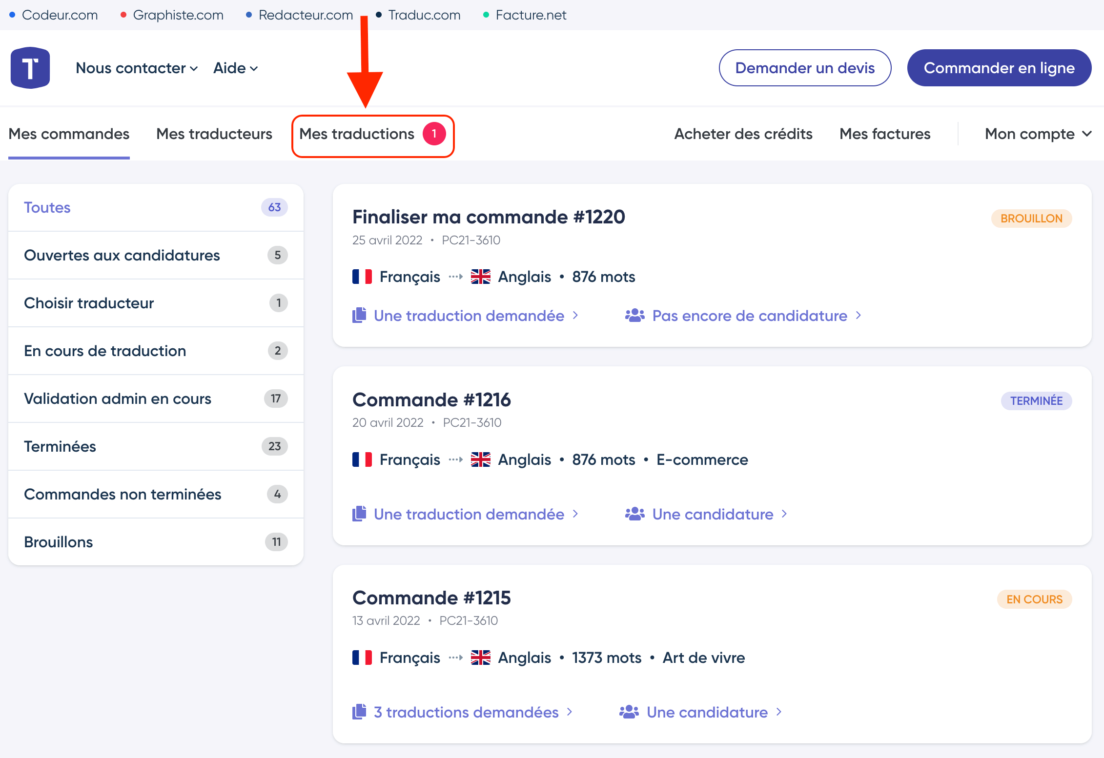 Accès à mes traductions