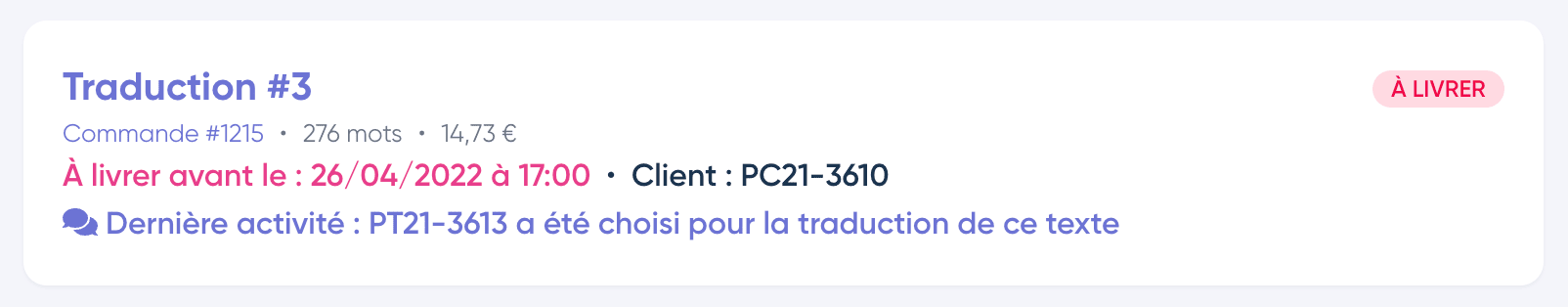 Commande à livrer