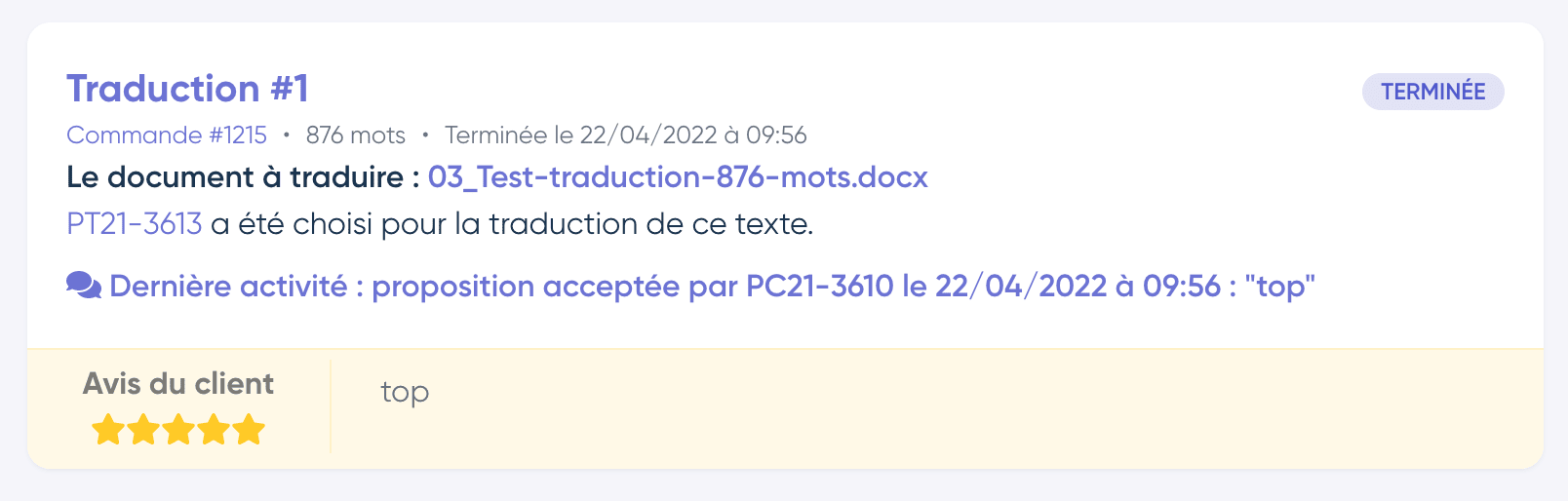 Commande terminée