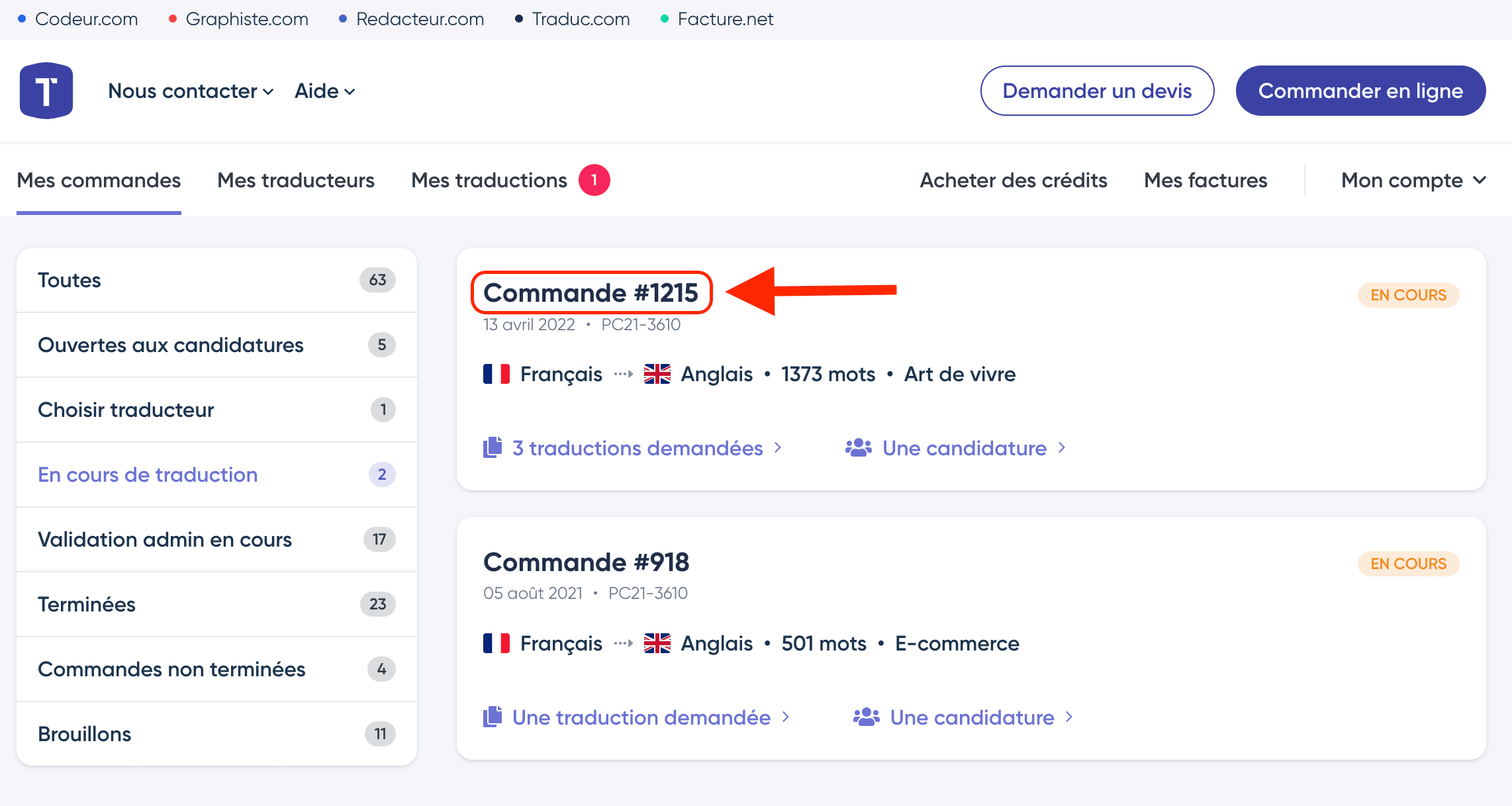 Commande en cours
