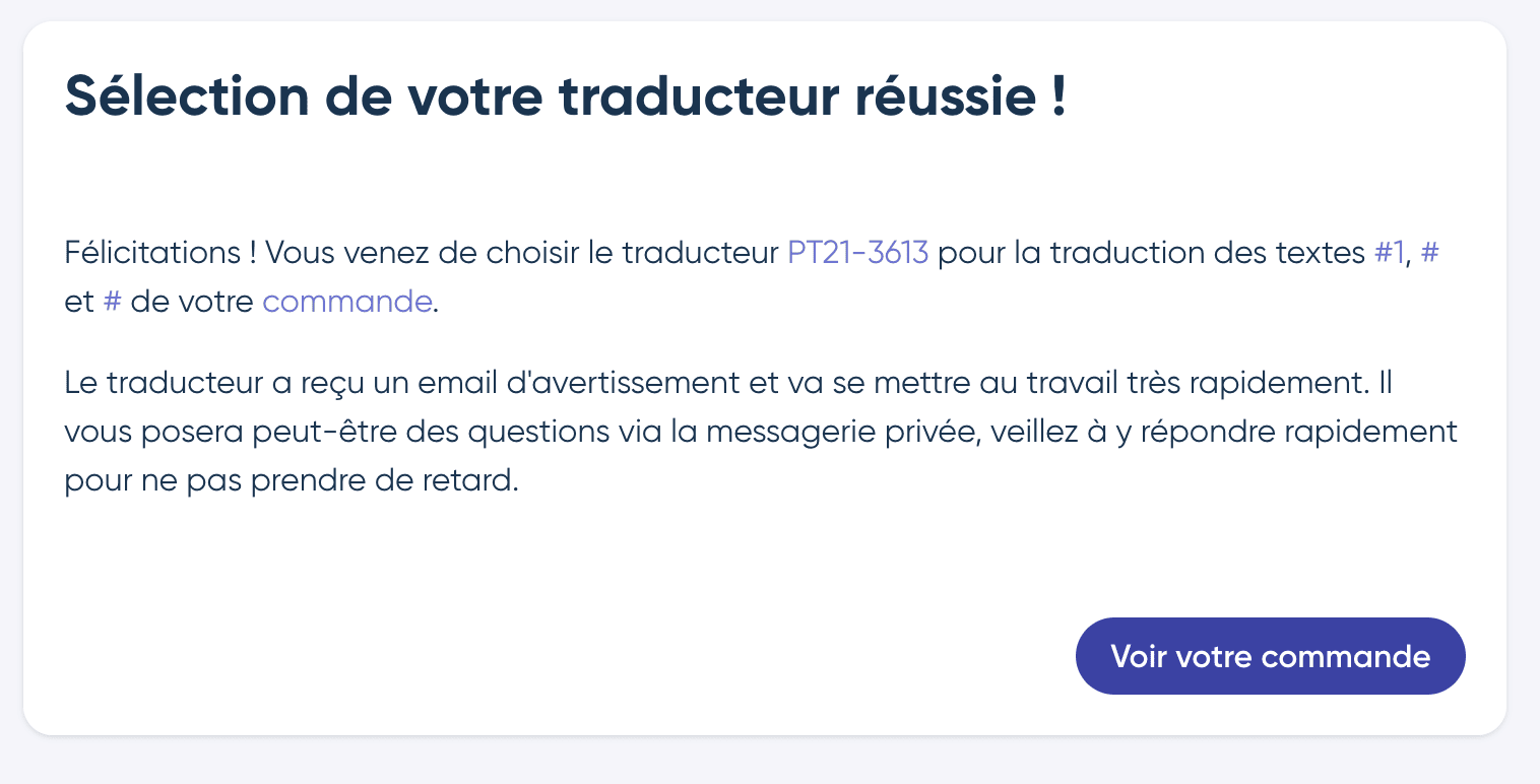 Sélection traducteur réussie