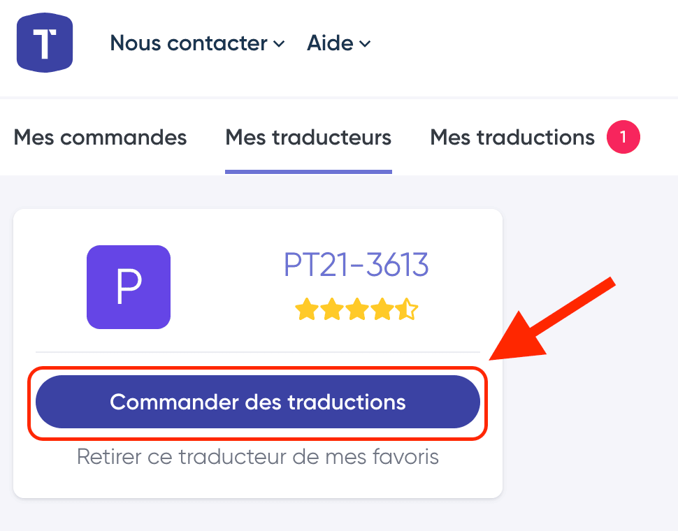 Commander à un traducteur favori