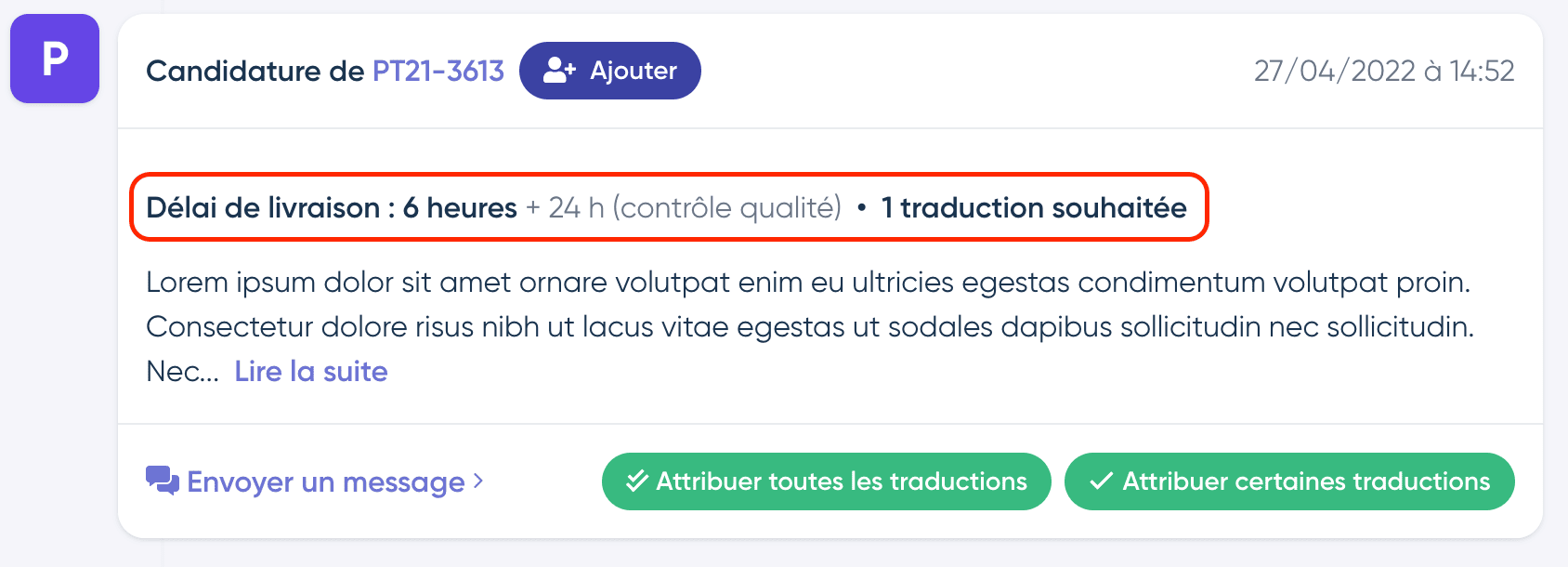 Délai de livraison
